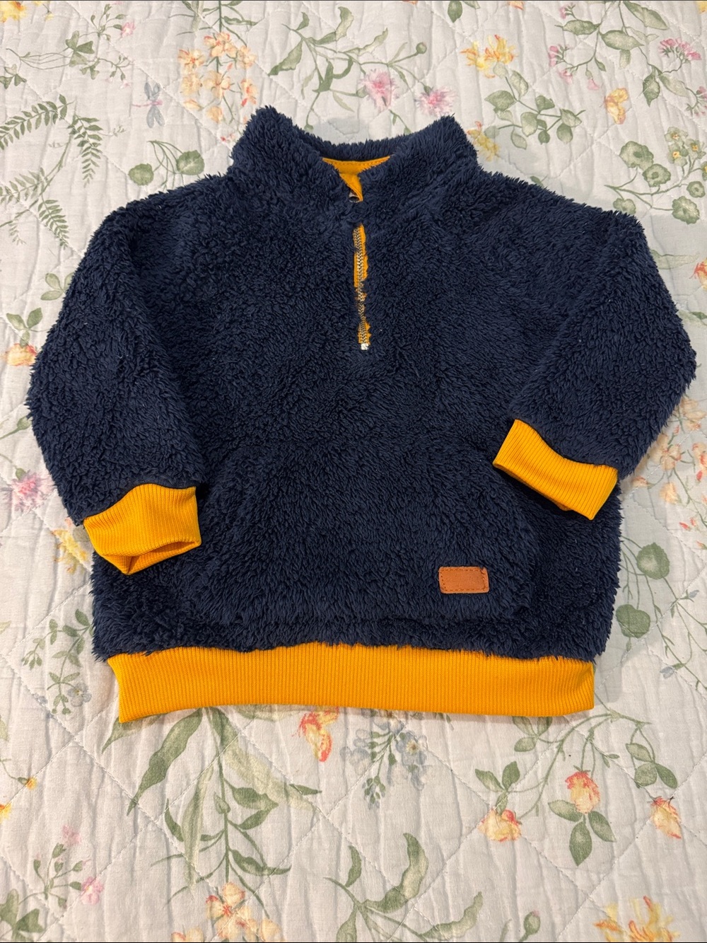 7 for All Mankind Kids Navy Sherpa Pullover with Yellow Trim and 18m